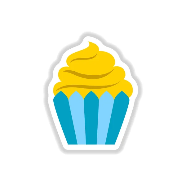 Vector Illustration Paper Sticker Style Cupcake — Stock Vector