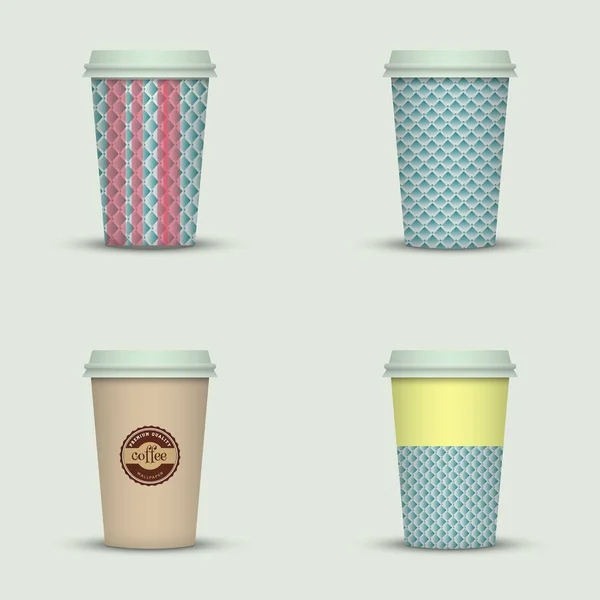 Set Creative Cappuccino Coffee Cups — Stock Vector