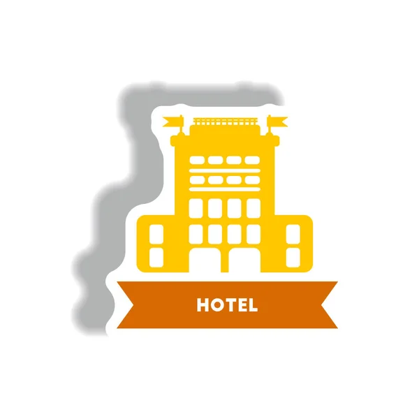 Bâtiment Hôtel Icône Élégante Papier Autocollant Style — Image vectorielle