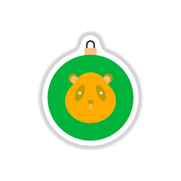 Ilustrasi Vektor Dalam Gaya Stiker Kertas Bola Natal Dengan Wajah - Stok Vektor