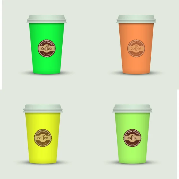 Conjunto Tazas Café Capuchino Creativo — Vector de stock