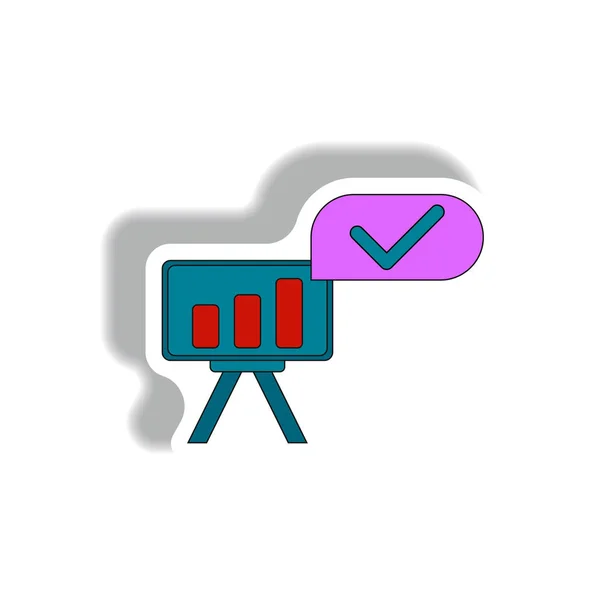 bar graph business statistic Vector illustration in paper sticker style of column chart on office board with check mark