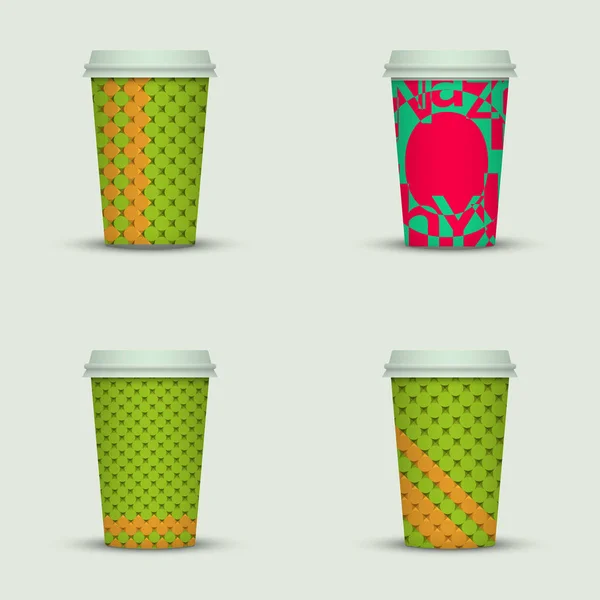 Conjunto Tazas Café Capuchino Creativo — Vector de stock