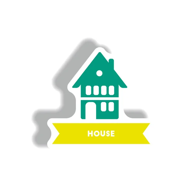 Building House Icon Paper Sticker Style — Stock Vector