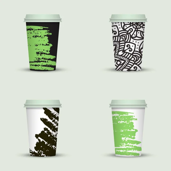 Conjunto Acuarela Quitar Diseño Tazas Café — Vector de stock