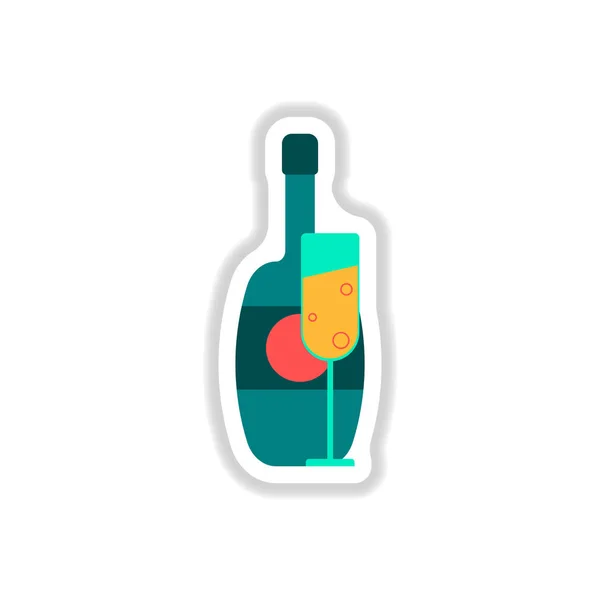 Ilustración Vectorial Papel Estilo Etiqueta Botella Champán Con Vidrio — Vector de stock