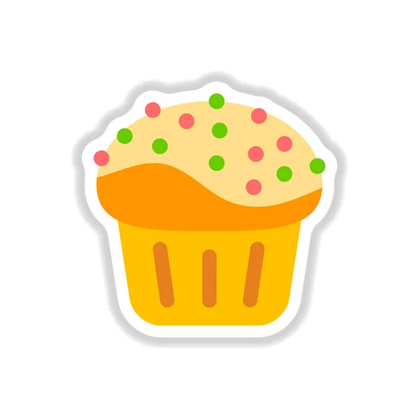 Vector Illustration Paper Sticker Style Cupcake — Stock Vector