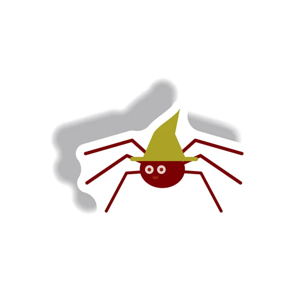 Araña Halloween Sombrero Bruja Estilo Etiqueta Papel — Archivo Imágenes Vectoriales