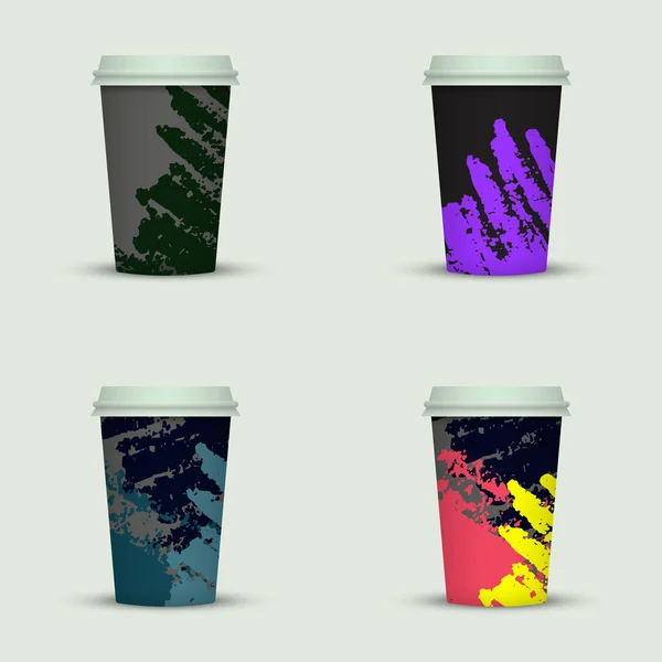 Conjunto Criativo Tirar Copos Café Design — Vetor de Stock