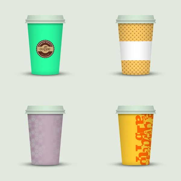 Set Van Creatieve Cappuccino Koffie Kopjes — Stockvector