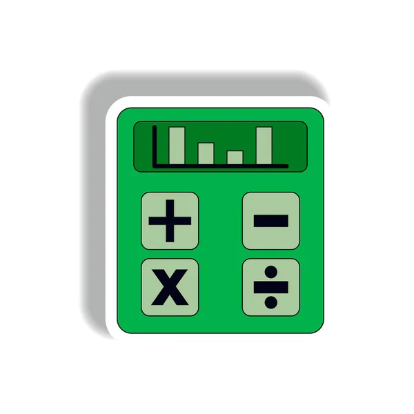 Kolomgrafiek Vectorillustratie Papieren Sticker Stijl Van Calculator Met Staafdiagram Weergeven — Stockvector