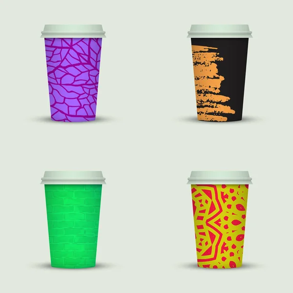 Conjunto Acuarela Quitar Diseño Tazas Café — Vector de stock