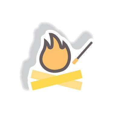 Kağıt etiket tarzı şık simgesinde ateş ve maç