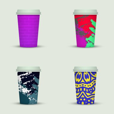 Suluboya kümesi kahve kupaları tasarım götürün.