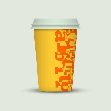 Işık arka plan üzerinde yaratıcı harflerle kahve fincanı 