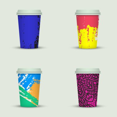 Suluboya kümesi kahve kupaları tasarım götürün.