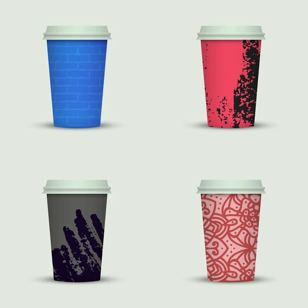 Vízfesték Készlet Elvenni Kávé Csésze Design — Stock Vector