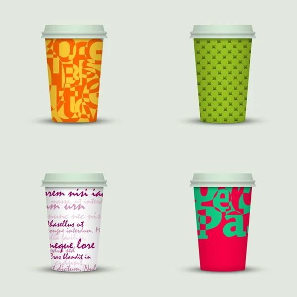 Conjunto Tazas Café Capuchino Creativo — Vector de stock