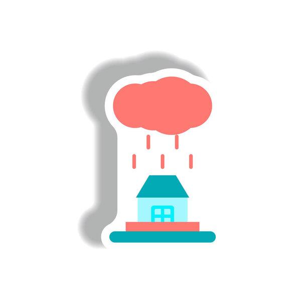 Rain cloud on house in paper sticker style
