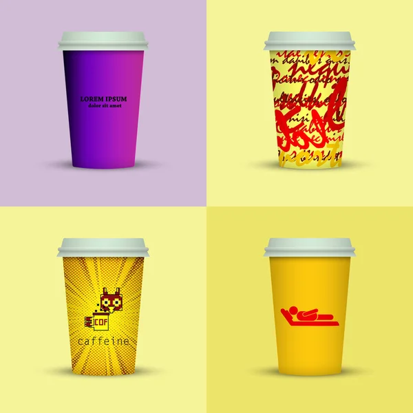 Set Creative Take Away Coffee Cups Design — Stock Vector