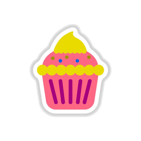 Vector Illustration Paper Sticker Style Cupcake — Stock Vector