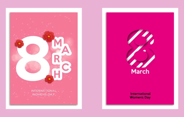 Conjunto Carteles Brillantes Para Día Internacional Mujer Marzo — Archivo Imágenes Vectoriales