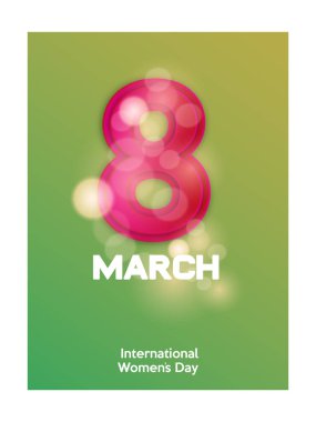 8 Mart kadınlar günü işareti simgesi. Tatil sembolü. Arka plan bulanık üstünde kutsal kişilerin resmi. Vektör 8 Mart