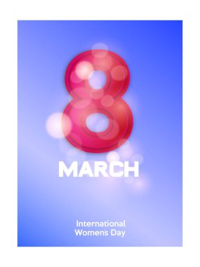 8 Mart kadınlar günü işareti simgesi. Tatil sembolü. Arka plan bulanık üstünde kutsal kişilerin resmi. Vektör 8 Mart