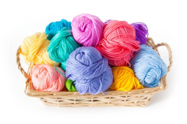 İplik iğne örgü örme için renk ve kanca kroşe. Beyaz arka plan. İzole.