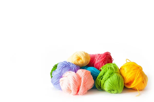 Fils Couleur Pour Tricoter Aiguilles Tricoter Crochets Fond Blanc Isoler — Photo