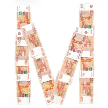 Rus banknotlar beş bin ruble değer. Beyaz arka plan. İzole.