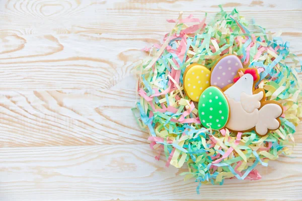 Sweets Celebrate Easter Gingerbread Shape Easter Bunny Easter Eggs White — Stock Photo, Image