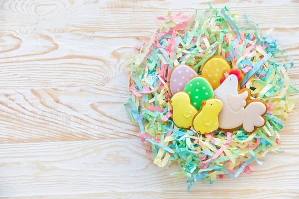 Sweets Celebrate Easter Gingerbread Shape Easter Bunny Easter Eggs White — Stock Photo, Image