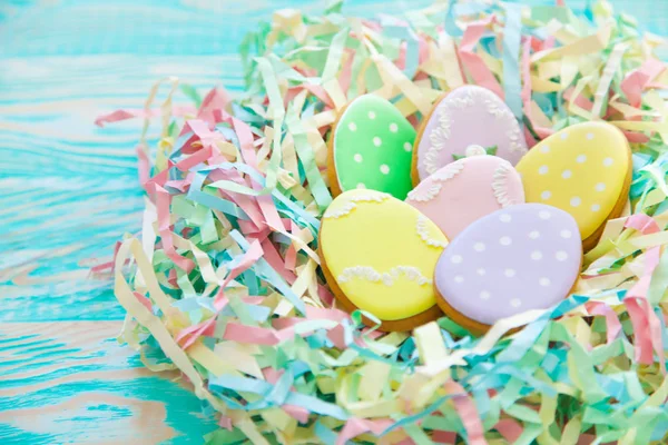 Süßigkeiten Zum Osterfest Lebkuchen Form Von Osterhasen Und Ostereiern Weiß — Stockfoto