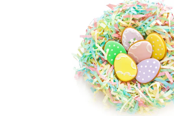 Sweets Celebrate Easter Gingerbread Shape Easter Bunny Easter Eggs White — Stock Photo, Image