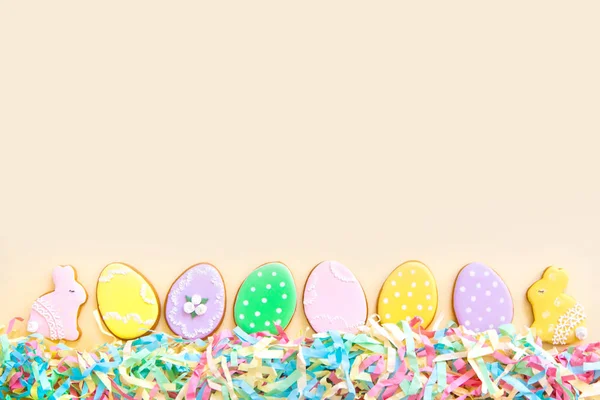 Sweets Celebrate Easter Gingerbread Shape Easter Bunny Easter Eggs White — Stock Photo, Image