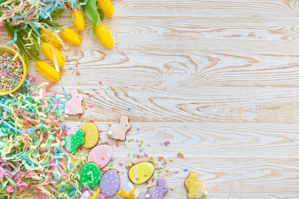 Doces Para Celebrar Páscoa Pão Gengibre Forma Coelho Páscoa Ovos — Fotografia de Stock