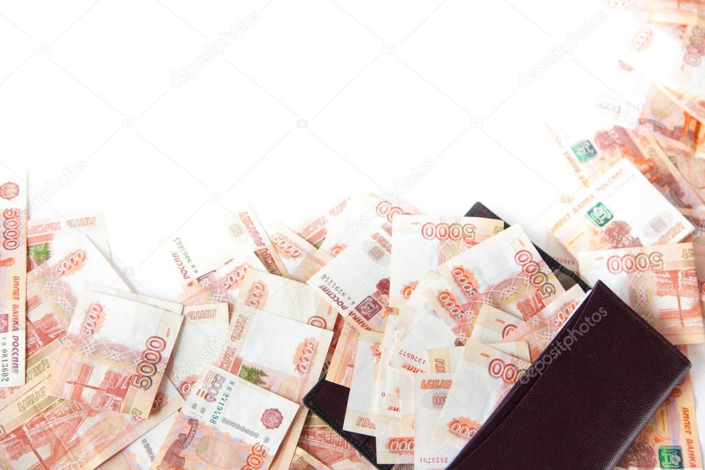 The Russian way of storing money in a bank. Many bills of five thousand.