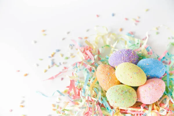 Russisch Orthodoxes Osterfest Weißer Und Rosa Hintergrund Osterkuchen Osterhase Bunte — Stockfoto