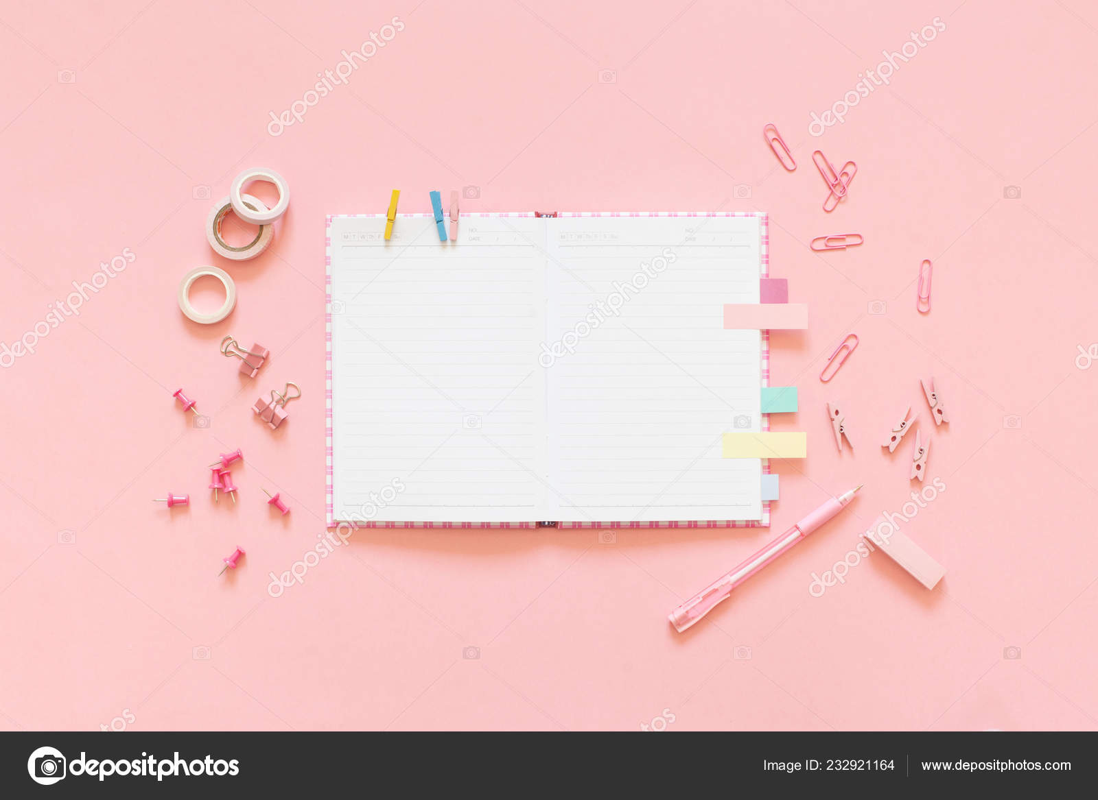 Download Planner Mockup Stationary Flat Lay Top View Stock Photo By C Dalivl Yandex Ru 232921164