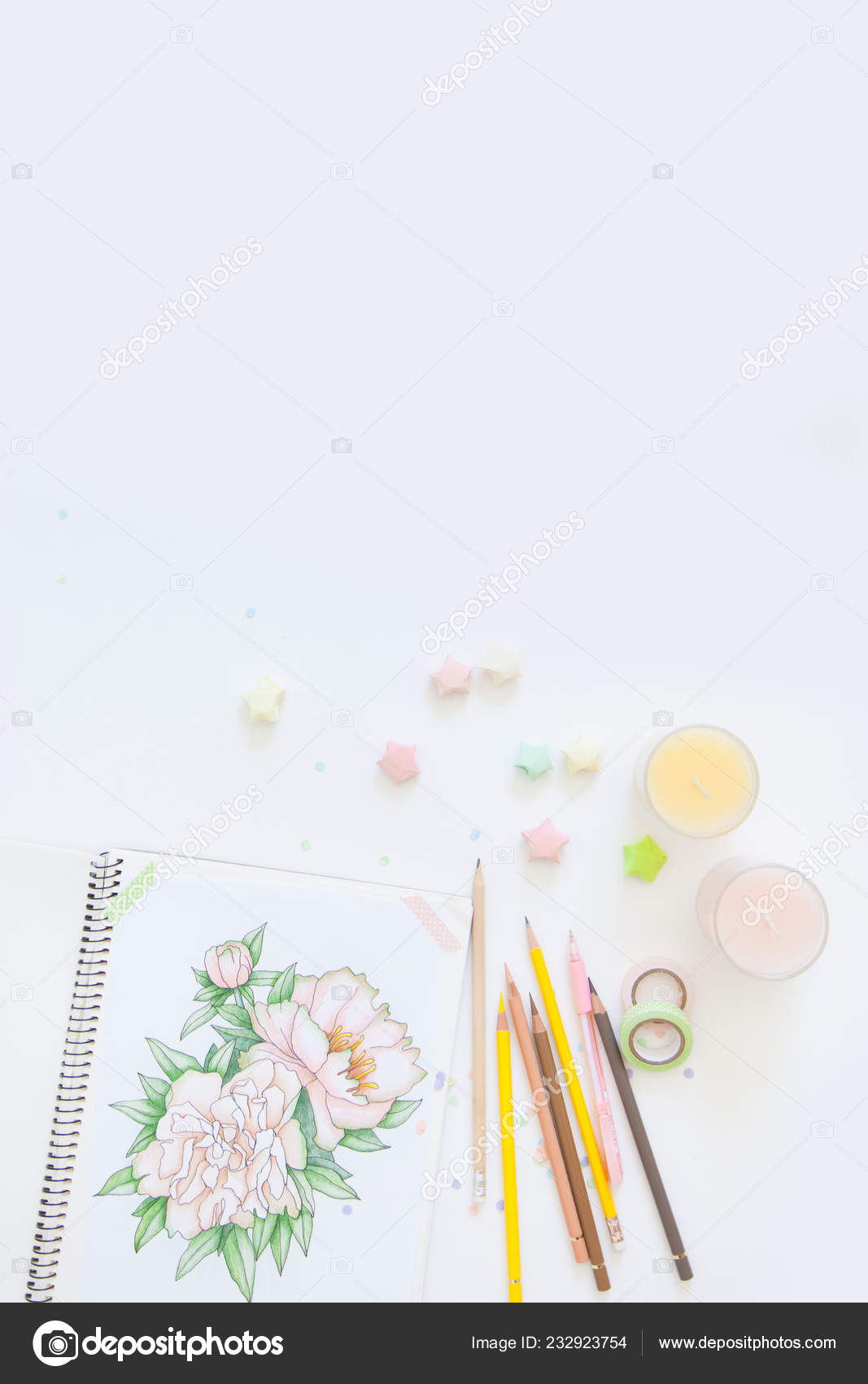 Concept Women Hobbies Leisure Drawing Simple Colored Pencils