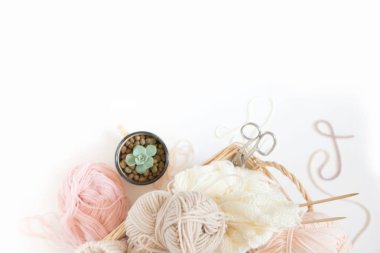 Bir kadının hobi kavramı. Örgü ve evde çalışma. İğne işi ile kazanç.