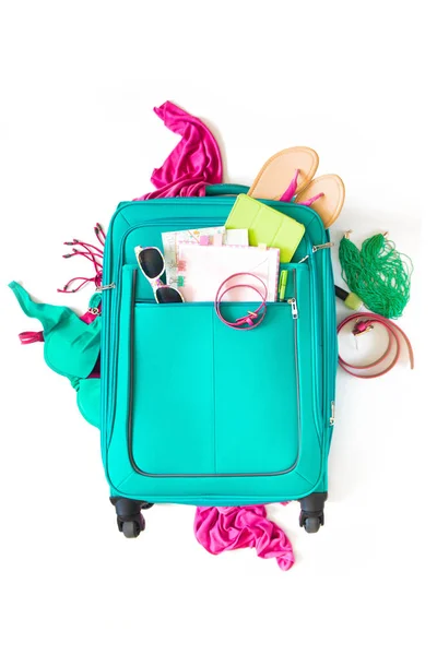 Цветные Яркие Вещи Отдыха Путешествий Планирую Отпуск Синий Бирюзовый Аквамарин — стоковое фото