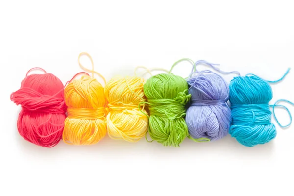 Colored Balls Yarn View Rainbow Colors All Colors Yarn Knitting — Stock Photo, Image