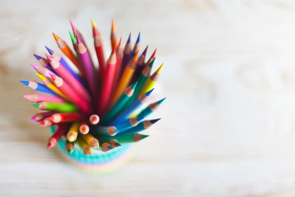 Colored Pencils Pencil Case Workspace Workshop Background — Stock Photo, Image