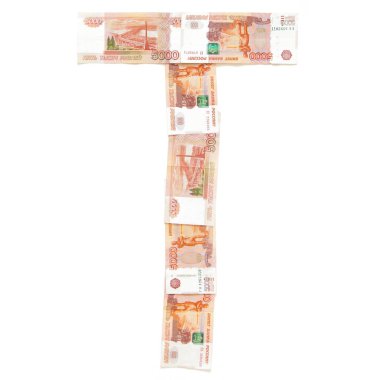Rus banknotlar beş bin ruble değer. Beyaz arka plan. İzole.
