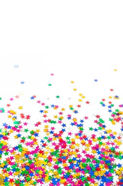 Renkli konfeti. Beyaz arka plan. Çerçeve konfeti.