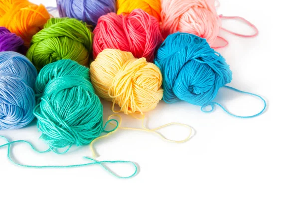 Fils Couleur Pour Tricoter Aiguilles Tricoter Crochets Fond Blanc Isoler — Photo