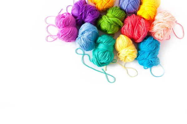Color Yarn Knitting Knitting Needles Crochet Hooks White Background Isolate — Stock Photo, Image