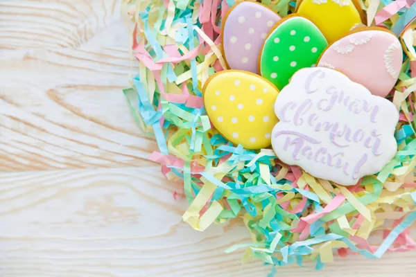 Süßigkeiten Zum Osterfest Lebkuchen Form Von Osterhasen Und Ostereiern Weiß — Stockfoto